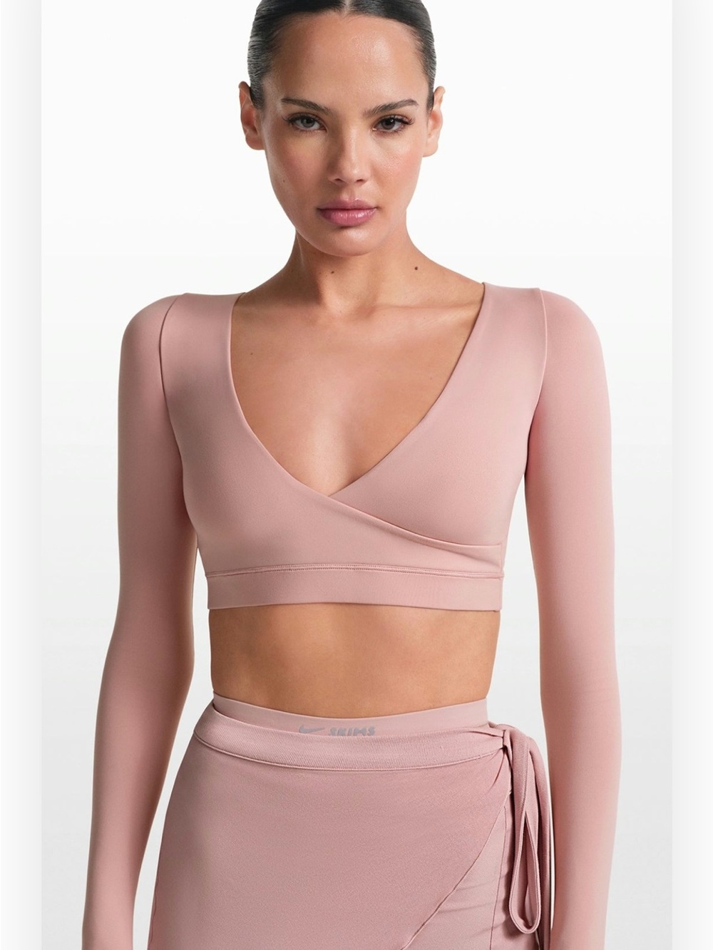 SKIMS Dusty Rose Long Sleeve Wrap Crop Top